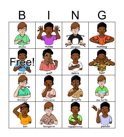 ASL Zoo Animals English Bingo Card