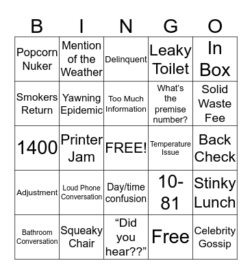 Office Bingo!  Bingo Card