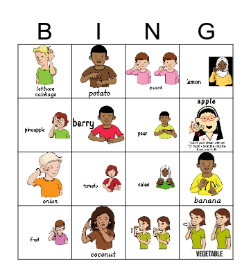 Fruit Vegetable ASL English Bingo Card