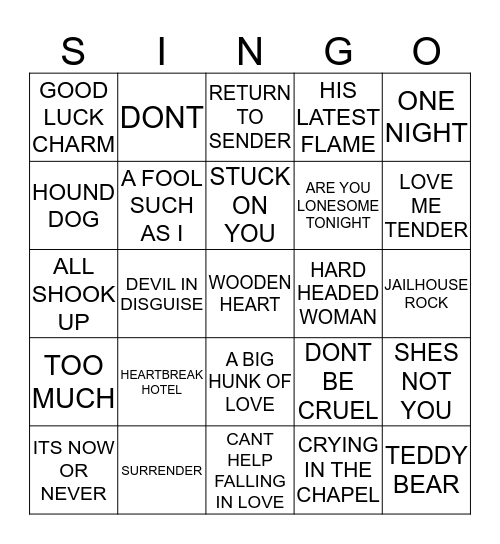 172 BEST OF ELVIS Bingo Card