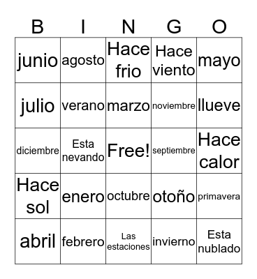 Meses/Estaciones/El tiempo Bingo Card