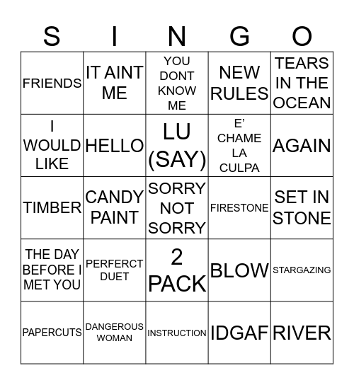 173 YOUNG BLOODS REQUESTS Bingo Card