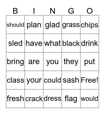 Blends Units 13 A and B Bingo Card