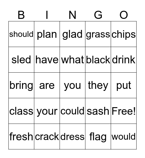 Blends Units 13 A and B Bingo Card