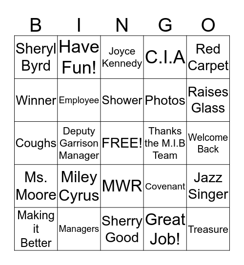 FMWR  NON-OSCAR Bingo Card