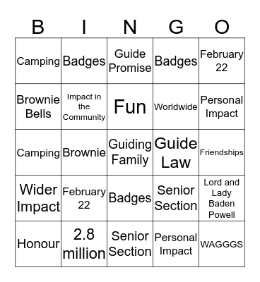 Word Thinking Day Bingo Card