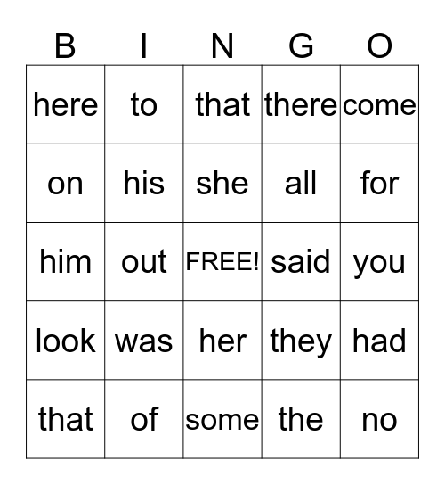 My Words to Learn Bingo Card