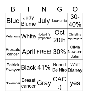 CAC Bingo! Bingo Card