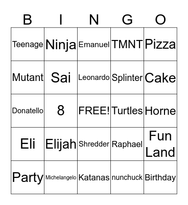 Elijah Bingo Card