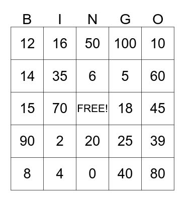 Multiplication Bingo: Facts 2, 5 & 10  Bingo Card