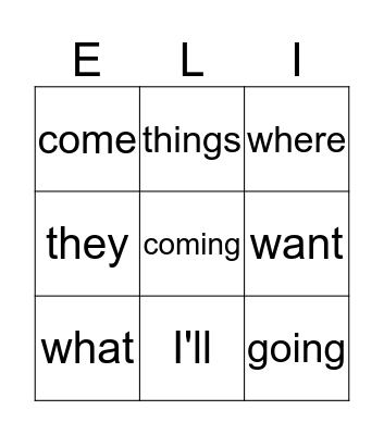 E.L.I. Bingo Card