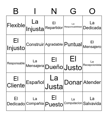 Vocabulary 5.1 Bingo Card