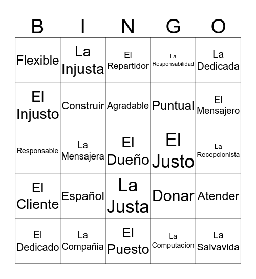 Vocabulary 5.1 Bingo Card