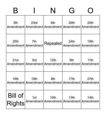 Amendments Bingo Card