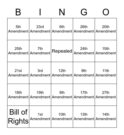 Amendments Bingo Card