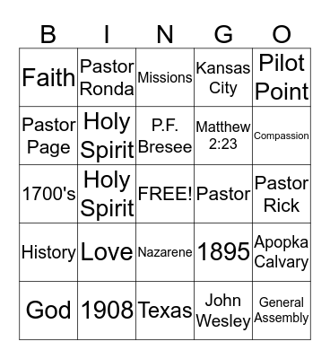 History of the Nazarene Church Bingo Card