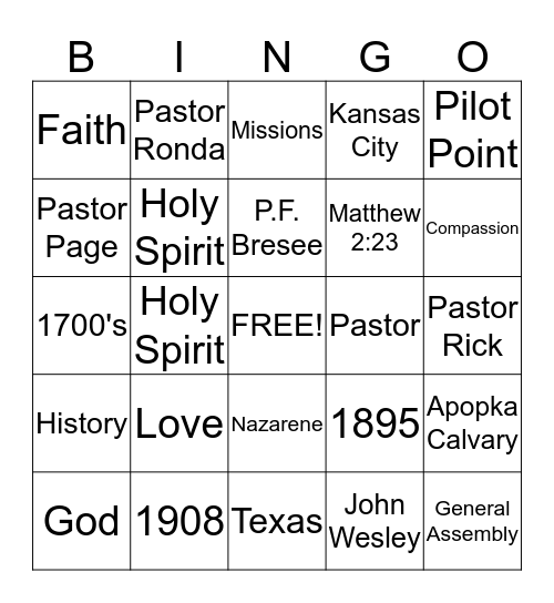 History of the Nazarene Church Bingo Card