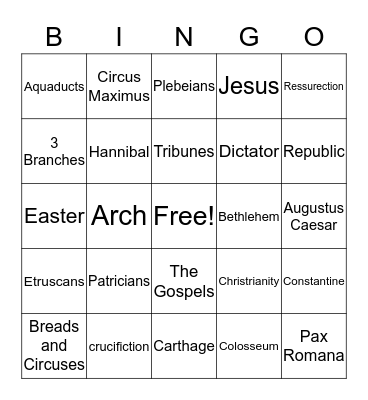 Roman Empire Bingo Card