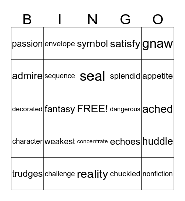 Vocabulary Bingo Card