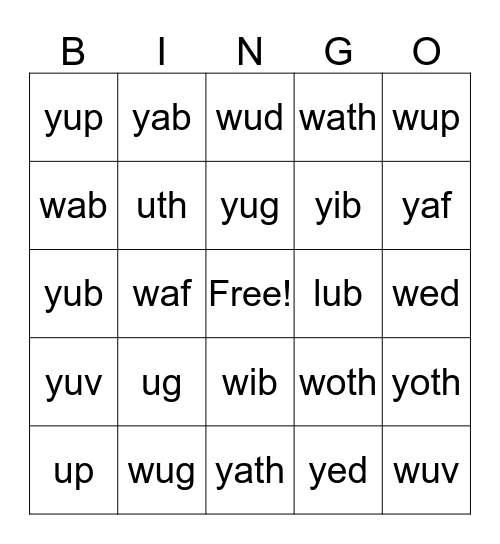 w/y/u review Bingo Card