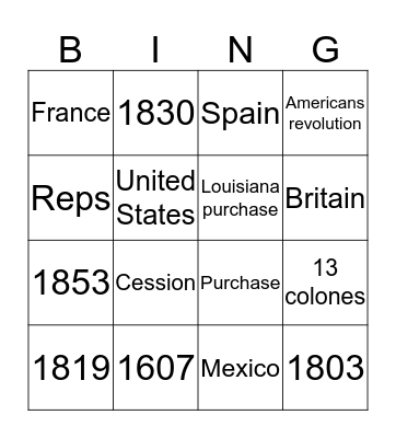 Manifest destiny  Bingo Card