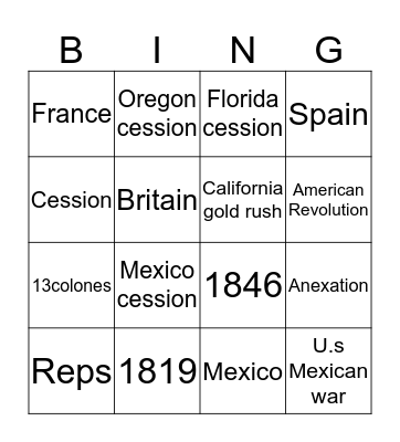 Manefest destiny  Bingo Card