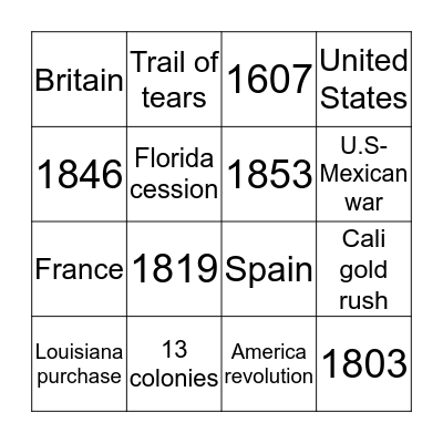Manifest destiny  Bingo Card