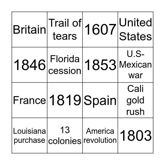 Manifest destiny  Bingo Card