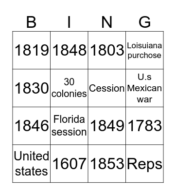 Manifest destiny  Bingo Card