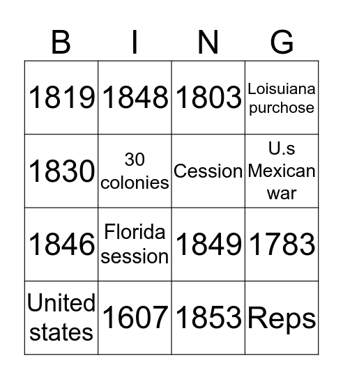 Manifest destiny  Bingo Card