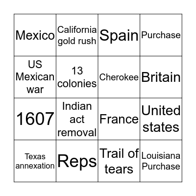 Manifest destiny  Bingo Card