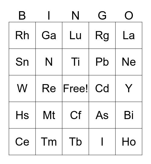 Element Bingo! Bingo Card