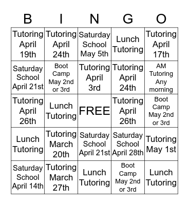 Biology Tutoring Bingo Card