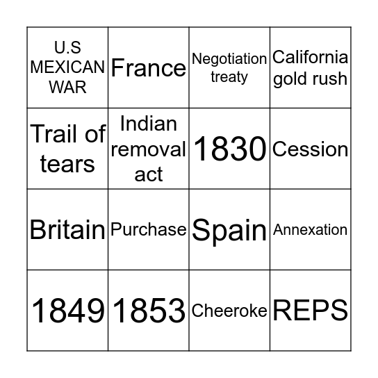 Manifest Destiny  Bingo Card
