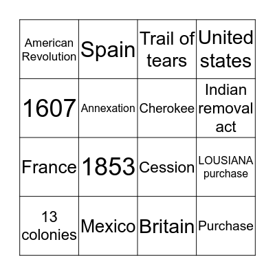 Manifest Destiny  Bingo Card