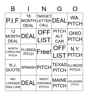 Untitled Bingo Card