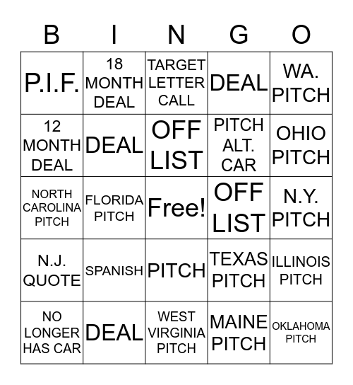 Untitled Bingo Card