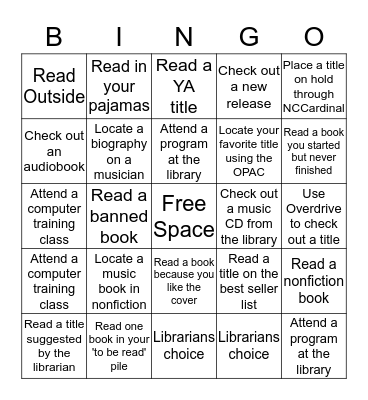 Libraries Rock! Adult Summer Reading Bingo Card
