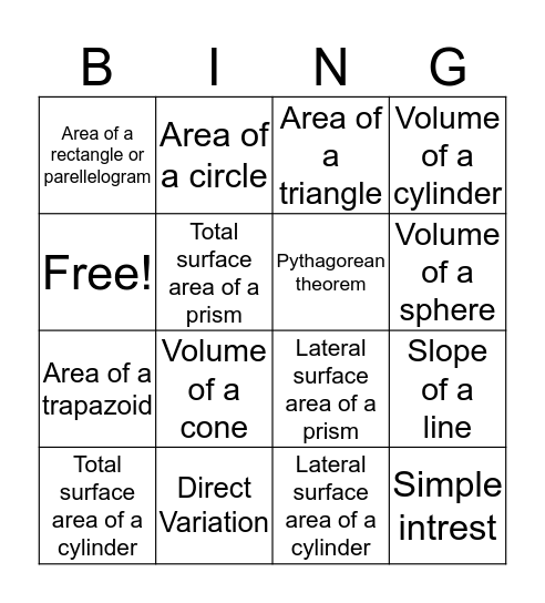 Math Bingo!! Bingo Card