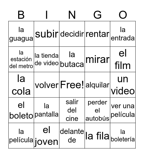 Al Cine Bingo Card