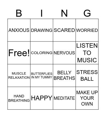 Coping SKills Bingo Card