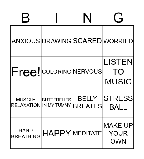 Coping SKills Bingo Card