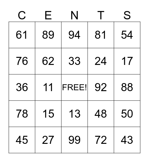 Les numeros de 100 a 1000 Bingo Card