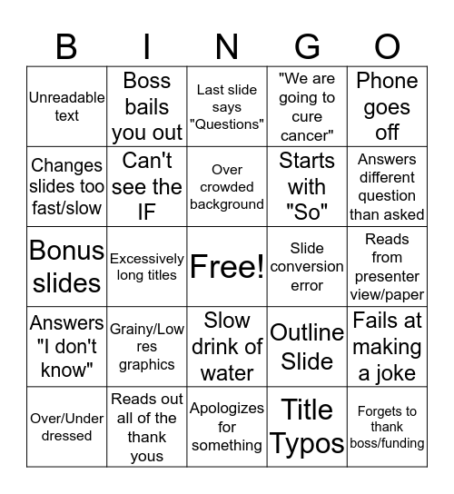 Grad Symposium 2018 Bingo Card