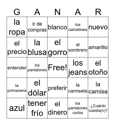 SP 1 U4.1 Vocabulario Bingo Card