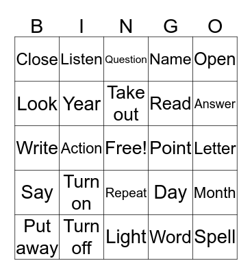 Learning English Bingo Card