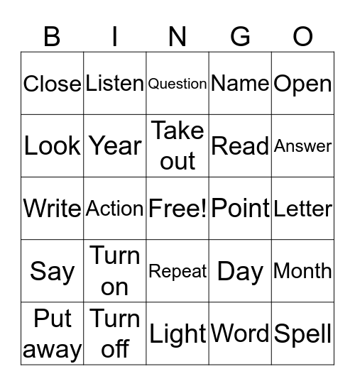Learning English Bingo Card
