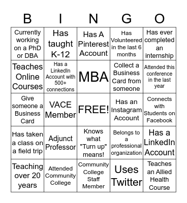 Career Service  Bingo Card
