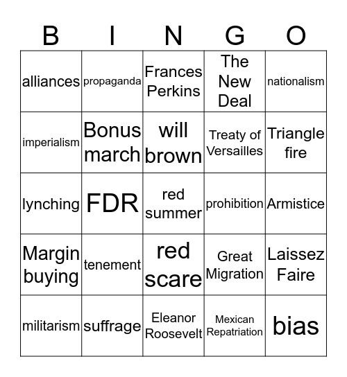 American History Bingo Card