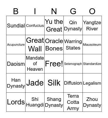 Ancient China Review Bingo Card